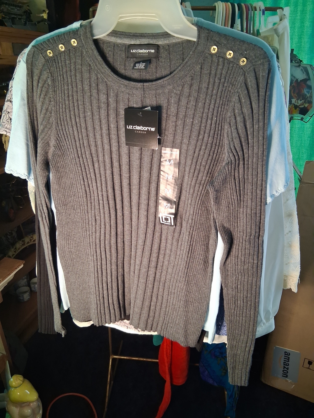 Liz Claiborne Women's Ribbed Crewneck Sweater - Gray
